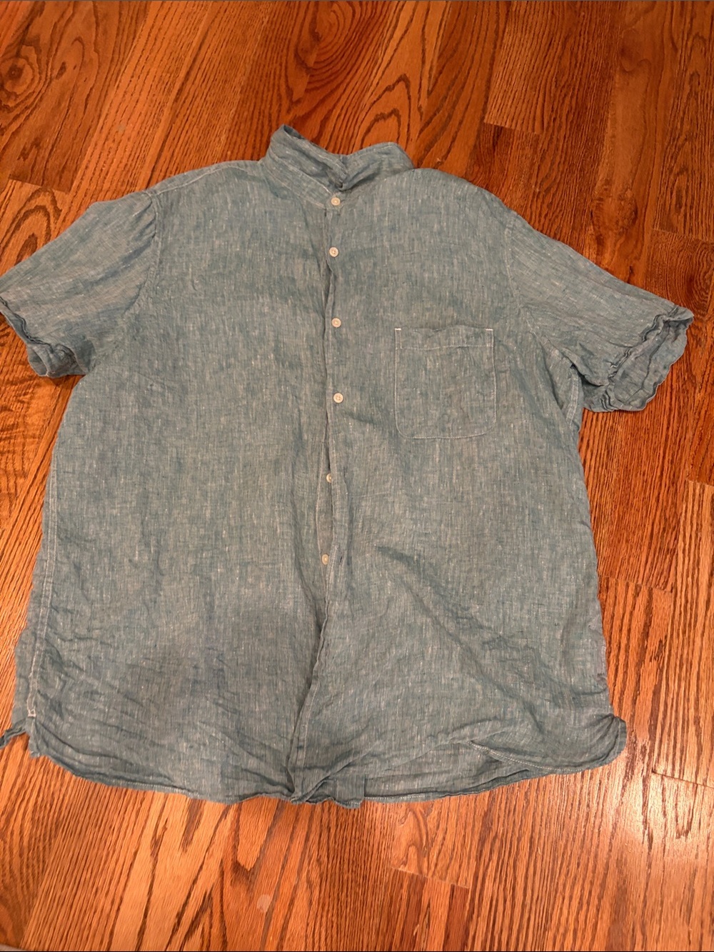 Tasso Elba greenShort-Sleeve Button-Down Linen Shirt